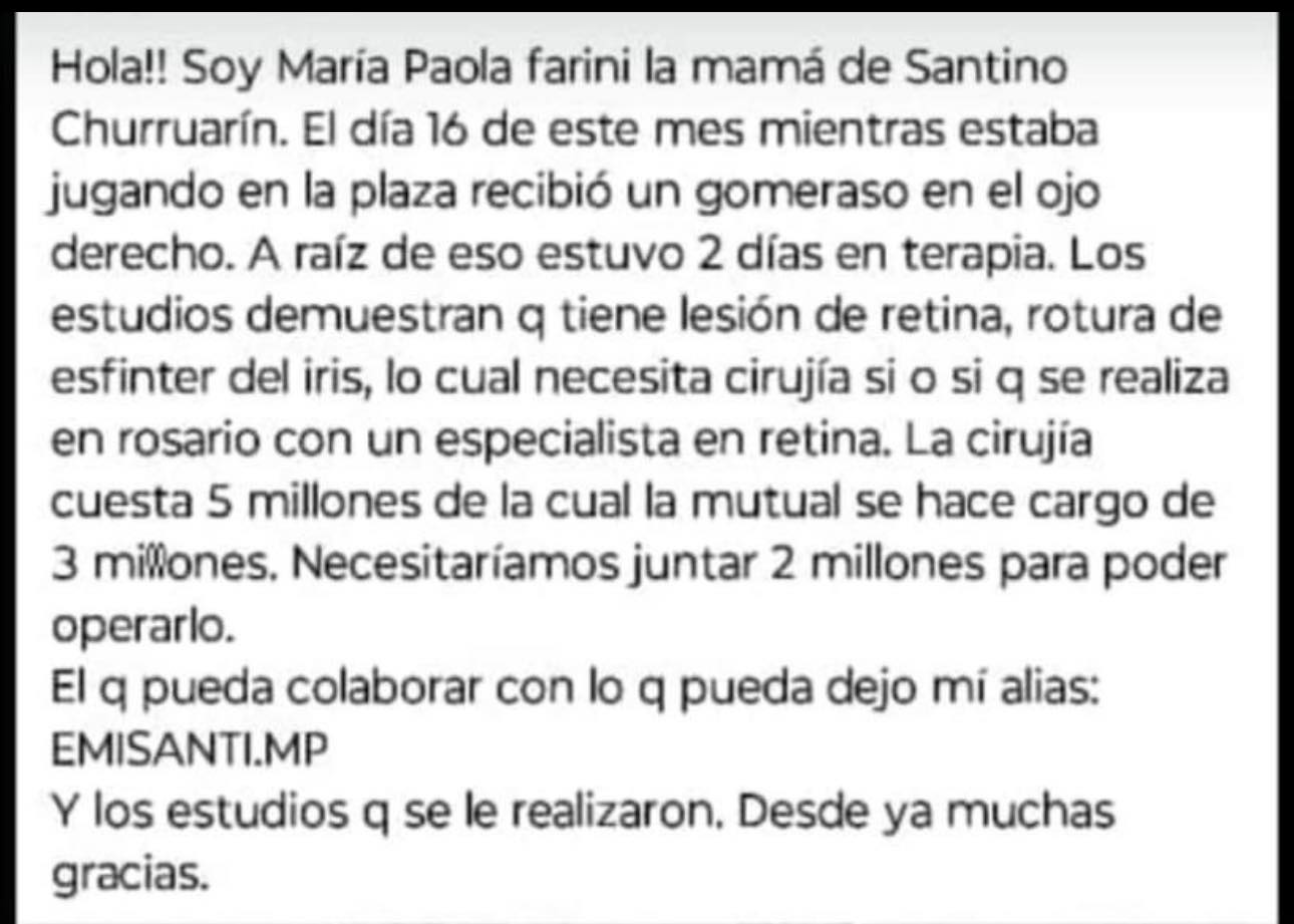 Madre pide ayuda para la operación de su hijo tras un accidente en la plaza