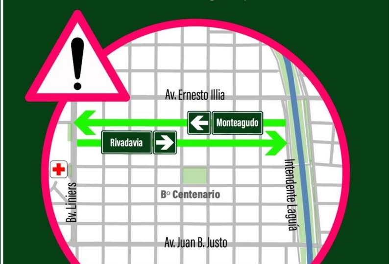 Cambios en el sentido de circulación de las calles Monteagudo y Rivadavia en Barrio Centenario