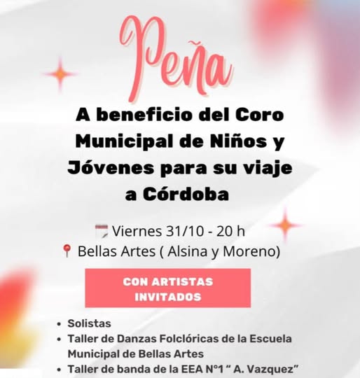 Realizarán una peña solidaria  a beneficio del Coro  Municipal de Niños y Jóvenes