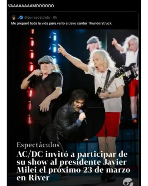 Milei cayó en una fake news sobre una supuesta invitación de AC/DC y luego borró su mensaje