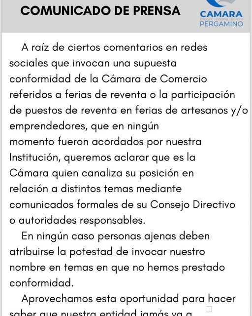 Comunicado de prensa de la  Cámara de Comercio