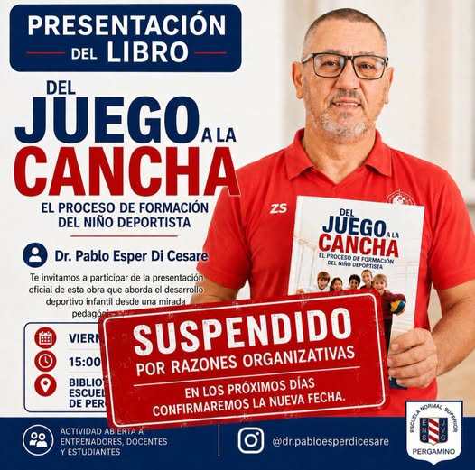 Suspendieron la presentación del libro 'Del juego a la cancha'